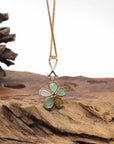 Baikalla Natural Icy Multi-Color Jadeite Jade Flower Pendant W/ 18KR Gold Bail & Natural Diamonds