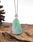 Baikalla Natural Icy Vibrant Green Jadeite Jade Jade "Nine Tail Fox" Pendant W/ 18kw Gold Bail & Natural Diamonds