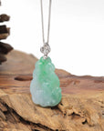 Baikalla Natural Icy Vibrant Green Jadeite Jade Jade "Nine Tail Fox" Pendant W/ 18kw Gold Bail & Natural Diamonds