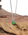 Baikalla Natural Vibrant Green Jadeite Jade "Mini Hulu" Pendant W/ 18kw Gold Bail & Natural Diamonds