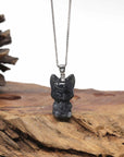 Baikalla Natural Black Wuji Jadeite Jade "Happy Fox" Pendant W/ 14kw Gold Bail