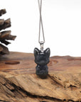 Baikalla Natural Black Wuji Jadeite Jade "Happy Fox" Pendant W/ 14kw Gold Bail