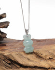 Baikalla Natural Icy Green Jadeite Jade "Lucky Bunny" Pendant W/ 14kw Gold Bail