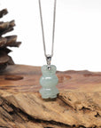 Baikalla Natural Icy Light Green Jadeite Jade "Lucky Bunny" Pendant W/ 14kw Gold Bail