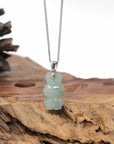 Baikalla Natural Icy Light Green Jadeite Jade "Lucky Bunny" Pendant W/ 14kw Gold Bail