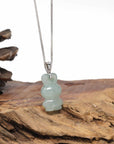 Baikalla Natural Icy Light Green Jadeite Jade "Lucky Bunny" Pendant W/ 14kw Gold Bail