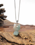 Baikalla Natural Light Blue-Green & Sajin Jadeite Jade "Lucky Kitty" Pendant W/ 14kw Gold Bail