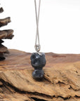 Baikalla Natural Black Wuji Jadeite Jade "Lucky Kitty" Pendant W/ 14kw Gold Bail