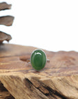 Baikalla™ Sterling Silver Deep Green Nephrite Jade Classic Ring For Her