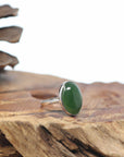 Baikalla™ Sterling Silver Deep Green Nephrite Jade Classic Ring For Her