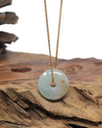 Baikalla Natural Blue-Green W/ Sajin (Golden Dust) Jadeite Jade "Ping An Kou" (Good Luck Button) Pendant Necklace