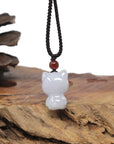 Baikalla Natural Faint Lavender Jadeite Jade "Lucky Kitty" Pendant Necklace