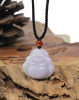 Baikalla Natural Lavender Jadeite Jade "Happy Buddha" Pendant Necklace