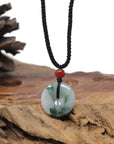 Baikalla Natural Deep Blue-Green Patches Jadeite Jade "Ping An Kou" (Good Luck Button) Pendant Necklace