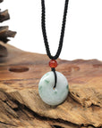 Baikalla Natural Blue-Green Patches Jadeite Jade "Ping An Kou" (Good Luck Button) Pendant Necklace