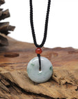 Baikalla Natural Blue-Green Patches Jadeite Jade "Ping An Kou" (Good Luck Button) Pendant Necklace