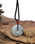 Baikalla Natural Blue-Green Patches Jadeite Jade "Ping An Kou" (Good Luck Button) Pendant Necklace