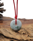 Baikalla Natural Deep Blue-Green Patches Jadeite Jade "Ping An Kou" (Good Luck Button) Pendant Necklace