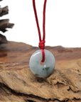 Baikalla Natural Deep Blue-Green Patches Jadeite Jade "Ping An Kou" (Good Luck Button) Pendant Necklace