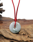 Baikalla Natural Blue-Green Patches Jadeite Jade "Ping An Kou" (Good Luck Button) Pendant Necklace
