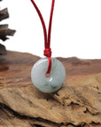 Baikalla Natural Blue-Green Patches Jadeite Jade "Ping An Kou" (Good Luck Button) Pendant Necklace
