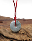 Baikalla Natural Blue-Green Patches Jadeite Jade "Ping An Kou" (Good Luck Button) Pendant Necklace