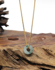Baikalla Natural Icy Blue-Green Flower Jadeite Jade "Ping An Kou" (Good Luck Button) Pendant Necklace