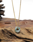 Baikalla Natural Icy Blue-Green Flower Jadeite Jade "Ping An Kou" (Good Luck Button) Pendant Necklace