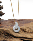 Baikalla Natural Light Blue-Green Jadeite Jade "Double Ping An Kou" (Good Luck Button) Pendant Necklace