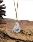 Baikalla Natural Light Blue-Green Jadeite Jade "Double Ping An Kou" (Good Luck Button) Pendant Necklace