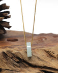Baikalla Natural Light Green W/ Sajin (Golden Dust) Jadeite Jade "Ping An Kou" (Good Luck Button) Pendant Necklace