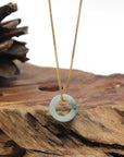Baikalla Natural Icy Blue-Green Jadeite Jade "Ping An Kou" (Good Luck Button) Pendant Necklace