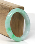 High-End Icy Vibrant Apple-Green Jadeite Jade Oval Bangle (54.1mm)