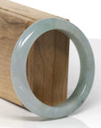 Baikalla Natural Icy Oil-Green Jadeite Jade "Half Round" Bangle Bracelet (56.4mm)