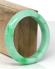 High-End Natural Vibrant Apple-Green Jadeite Jade "Half Round" Bangle Bracelet (56.7mm)