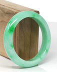 High-End Natural Vibrant Apple-Green Jadeite Jade "Half Round" Bangle Bracelet (56.7mm)