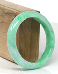 High-End Natural Vibrant Apple-Green Jadeite Jade "Half Round" Bangle Bracelet (56.7mm)