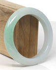 High-End Natural Icy Apple-Green Patch Jadeite Jade "Half Round" Bangle Bracelet (58.4mm)