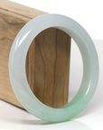 High-End Natural Icy Apple-Green Patch Jadeite Jade "Half Round" Bangle Bracelet (58.4mm)