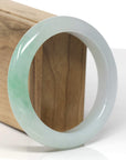 High-End Natural Icy Apple-Green Patch Jadeite Jade "Half Round" Bangle Bracelet (58.4mm)
