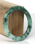 Baikalla Natural Deep Forest Green Flower Jadeite Jade "Traditional Round" Bangle (55.9mm)