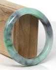 Baikalla Natural Vibrant Apple-Green & Black Wuji Jadeite Jade "Half Round" Bangle Bracelet (60.6mm)