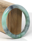 Baikalla Natural Vibrant Apple-Green & Black Wuji Jadeite Jade "Half Round" Bangle Bracelet (60.6mm)