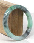 Baikalla Natural Vibrant Apple-Green & Black Wuji Jadeite Jade "Half Round" Bangle Bracelet (60.6mm)