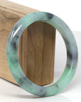 Baikalla Natural Vibrant Apple-Green & Black Wuji Jadeite Jade "Half Round" Bangle Bracelet (60.6mm)