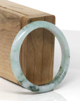 Baikalla Natural Deep Green Flower Jadeite Jade "Half Round" Bangle Bracelet (54.3mm)