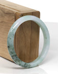Baikalla Natural Deep Green Flower Jadeite Jade "Half Round" Bangle Bracelet (54.3mm)