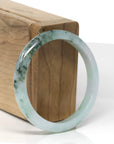 Baikalla Natural Deep Green Flower Jadeite Jade "Half Round" Bangle Bracelet (54.3mm)