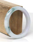Baikalla Natural Deep Blue-Green Flower & Lavender Patch Jadeite Jade "Half Round" Bangle Bracelet (55.8mm)