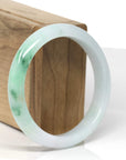 Baikalla Natural Icy Vibrant Green Patch Jadeite Jade "Half Round" Bangle Bracelet (57.5mm)